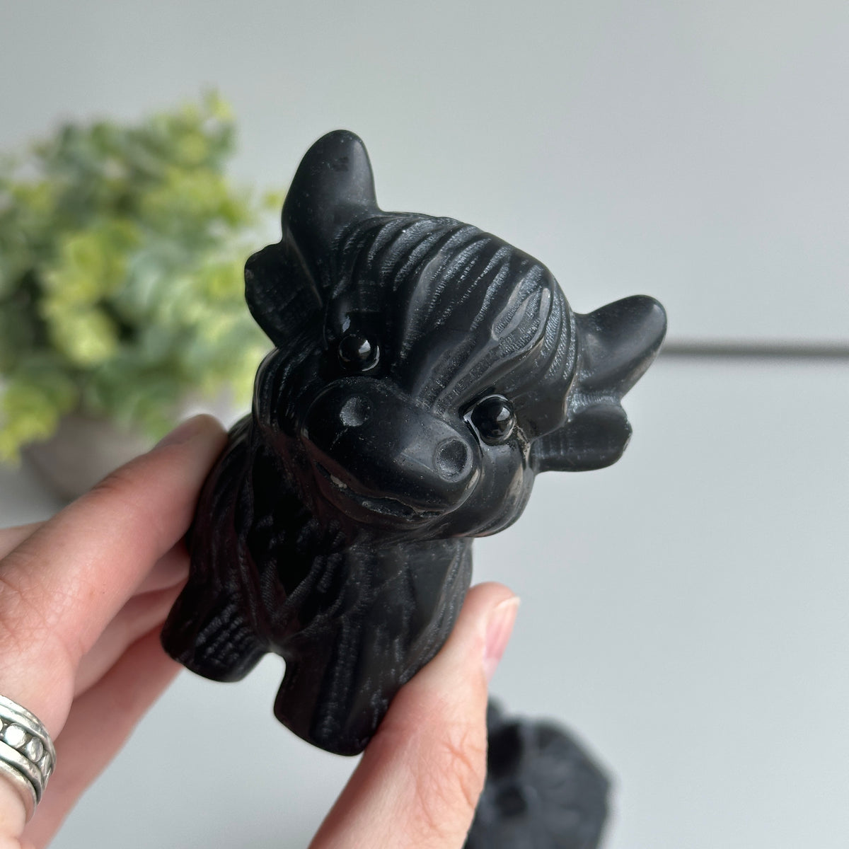 Black Obsidian Highland Cow 8cm