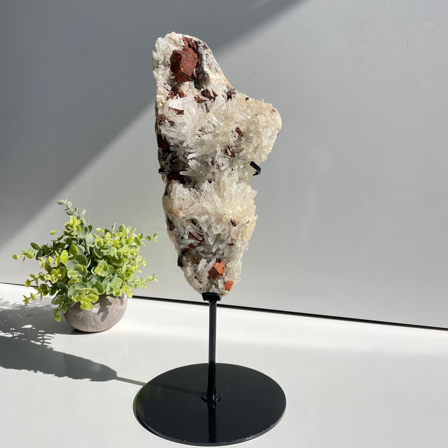 Clear Quartz With Pyrite Cluster In Stand 27cm