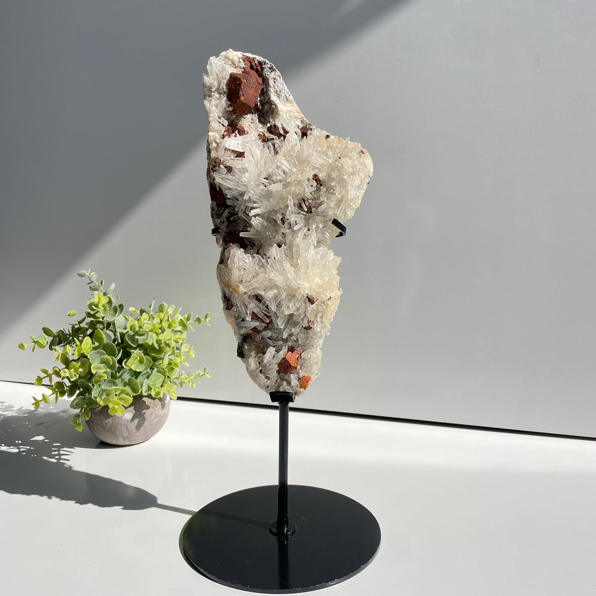 Clear Quartz With Pyrite Cluster In Stand 27cm