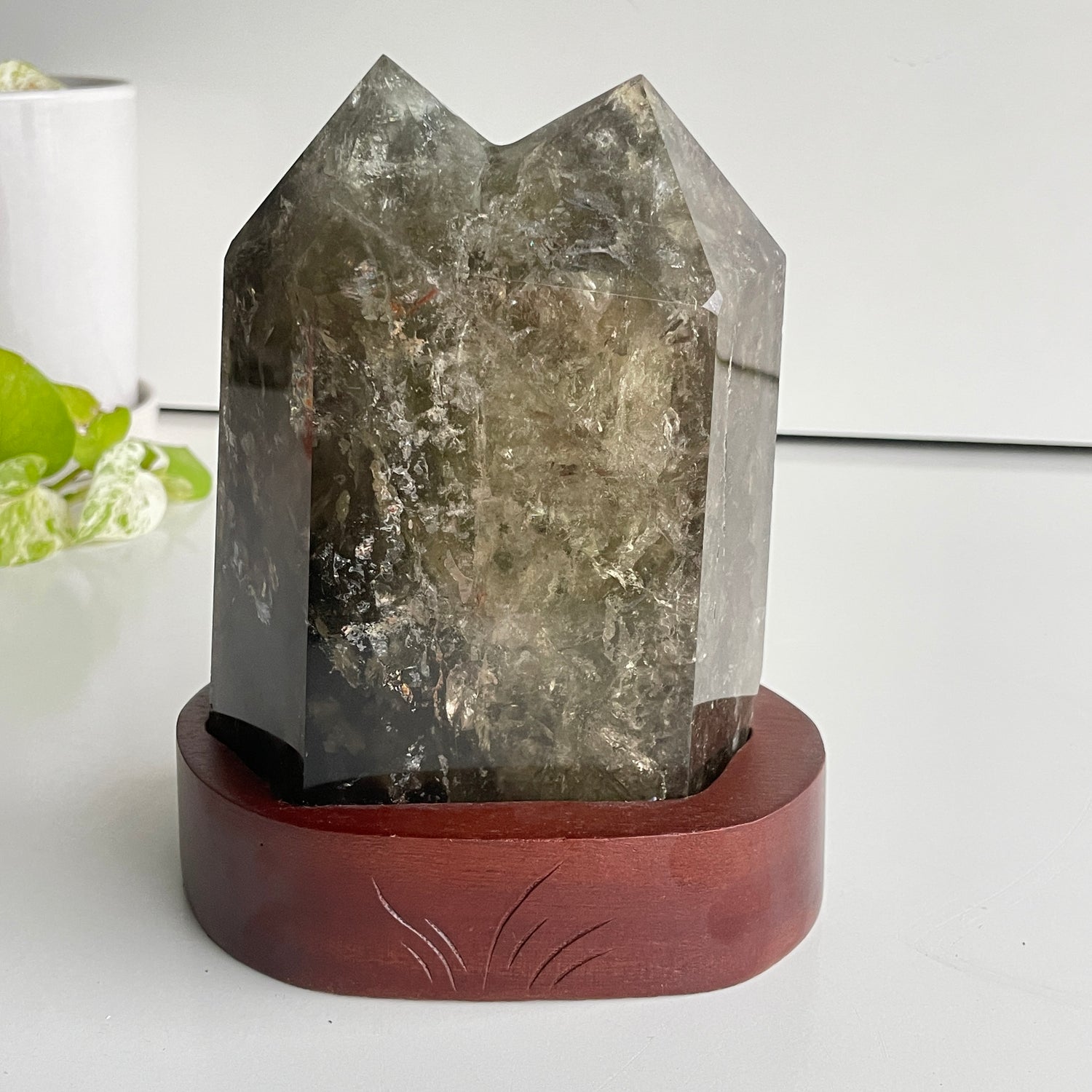 Smoky Quartz Twin Point In Stand 16.2cm