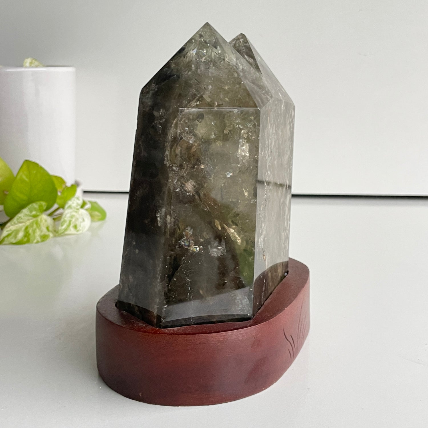 Smoky Quartz Twin Point In Stand 16.2cm