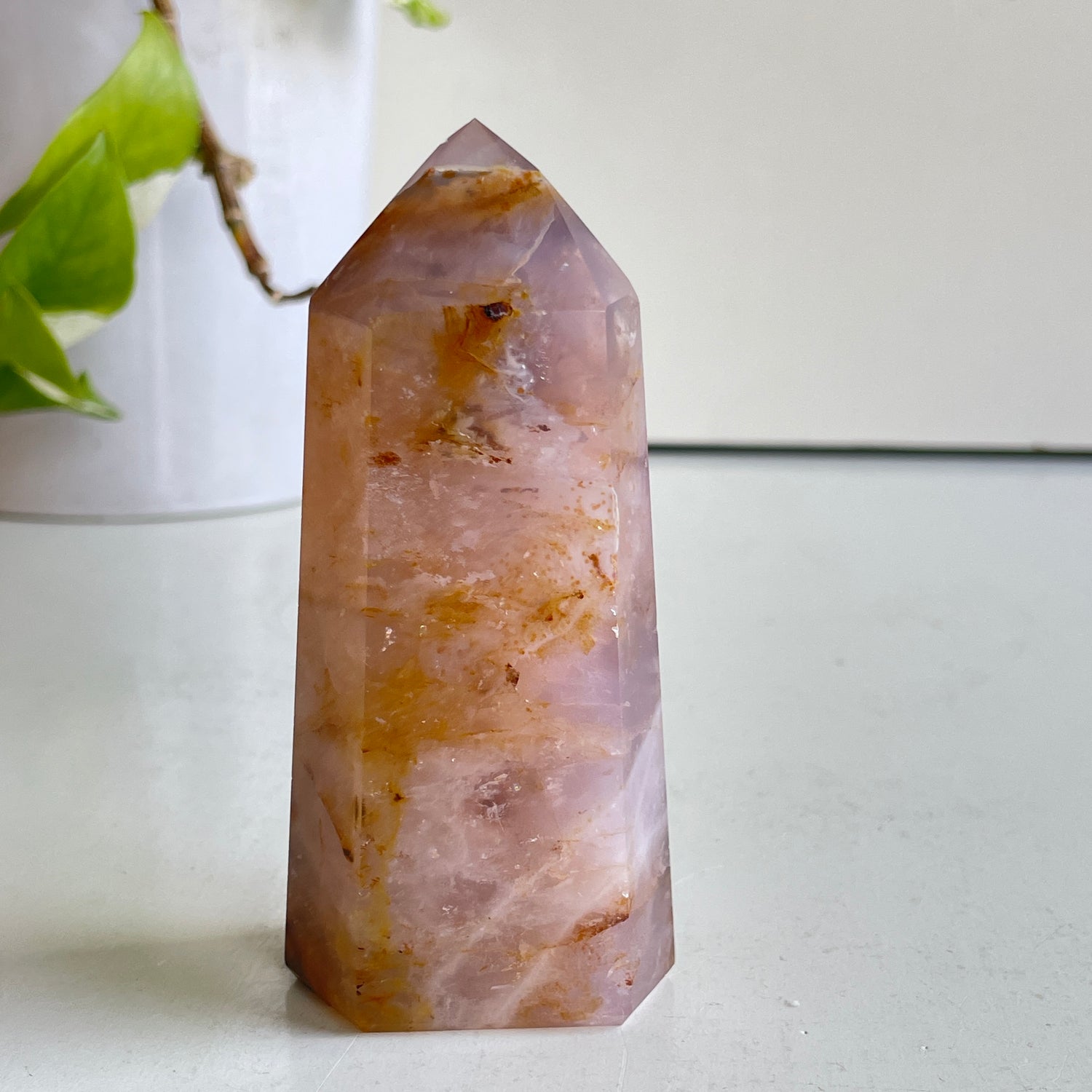 Rose Quartz Golden Healer Generator 10cm