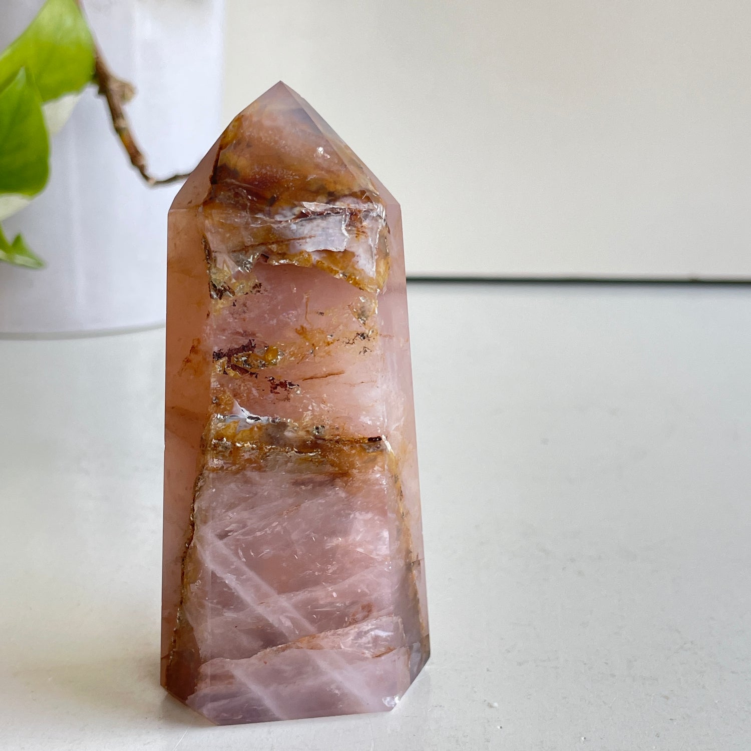 Rose Quartz Golden Healer Generator 10cm
