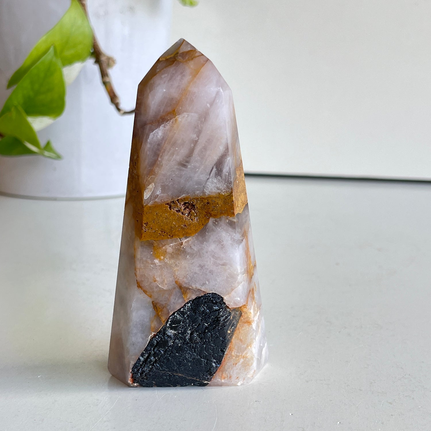 Rose Quartz Golden Healer Generator 10cm
