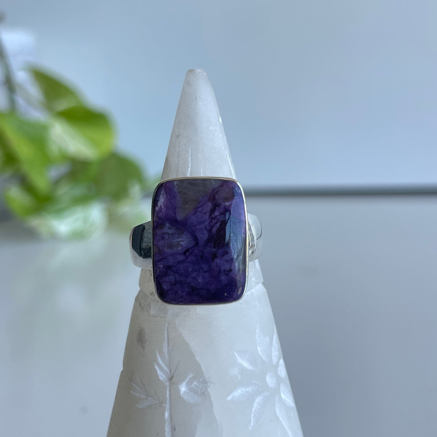 Charoite Rectangle Ring Sz9