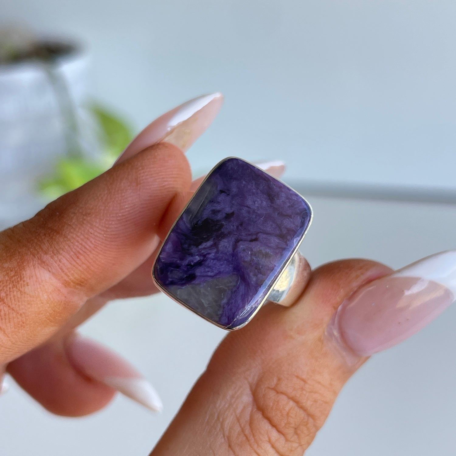 Charoite Rectangle Ring Sz9