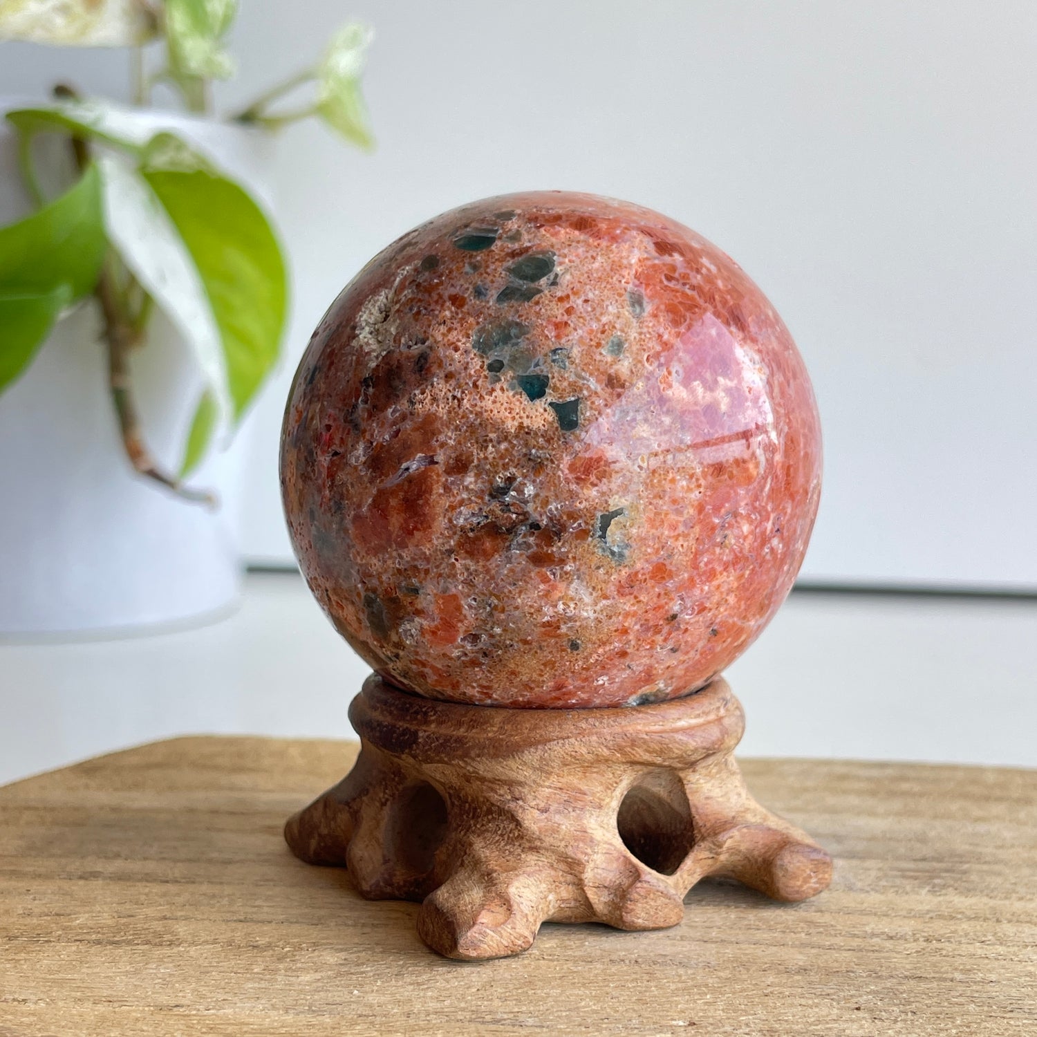 Sunstone & Blue Apatite Sphere 5.9cm