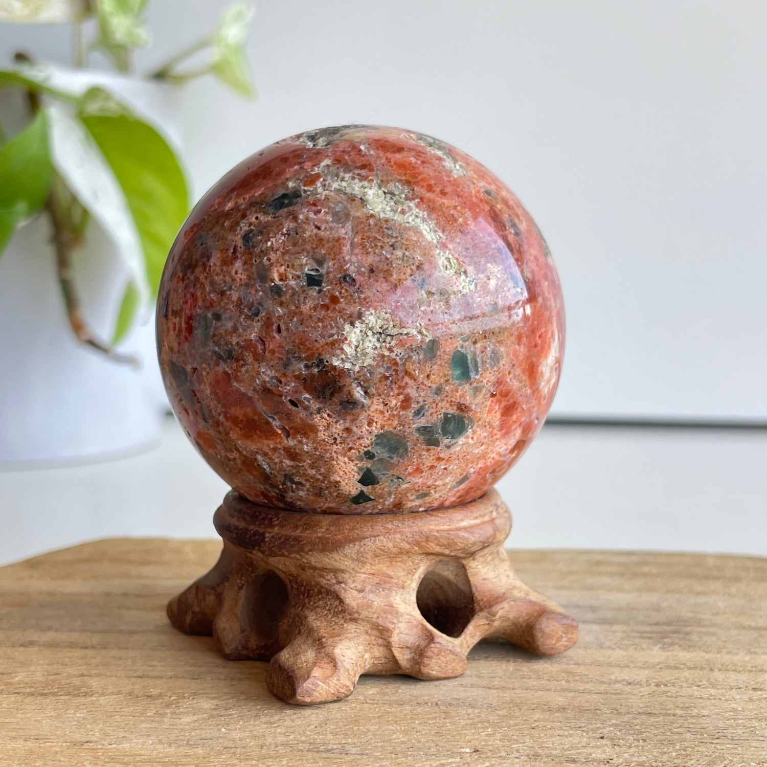 Sunstone & Blue Apatite Sphere 5.9cm