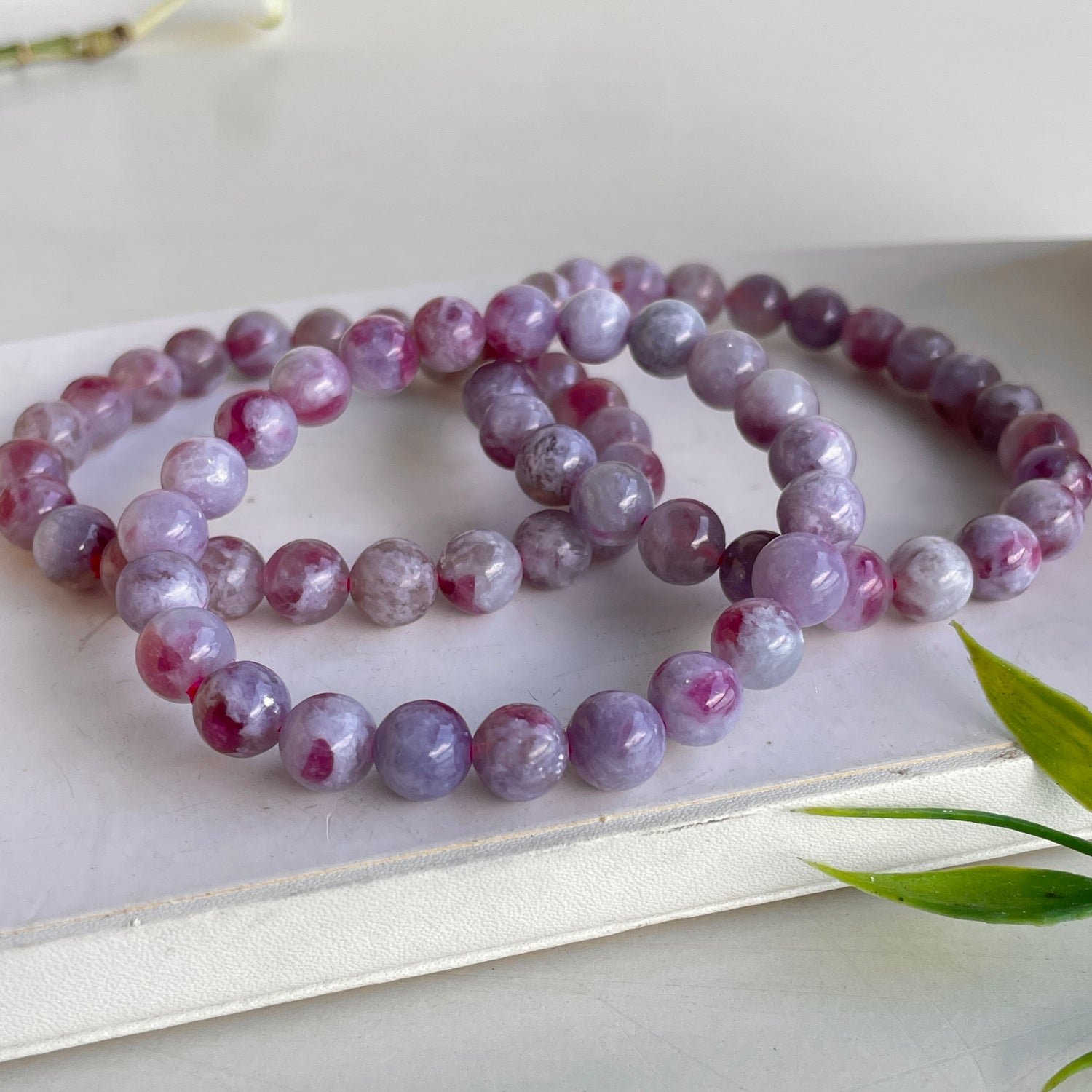 Pink Tourmaline In Quartz Beaded Bracelet Extra Quality