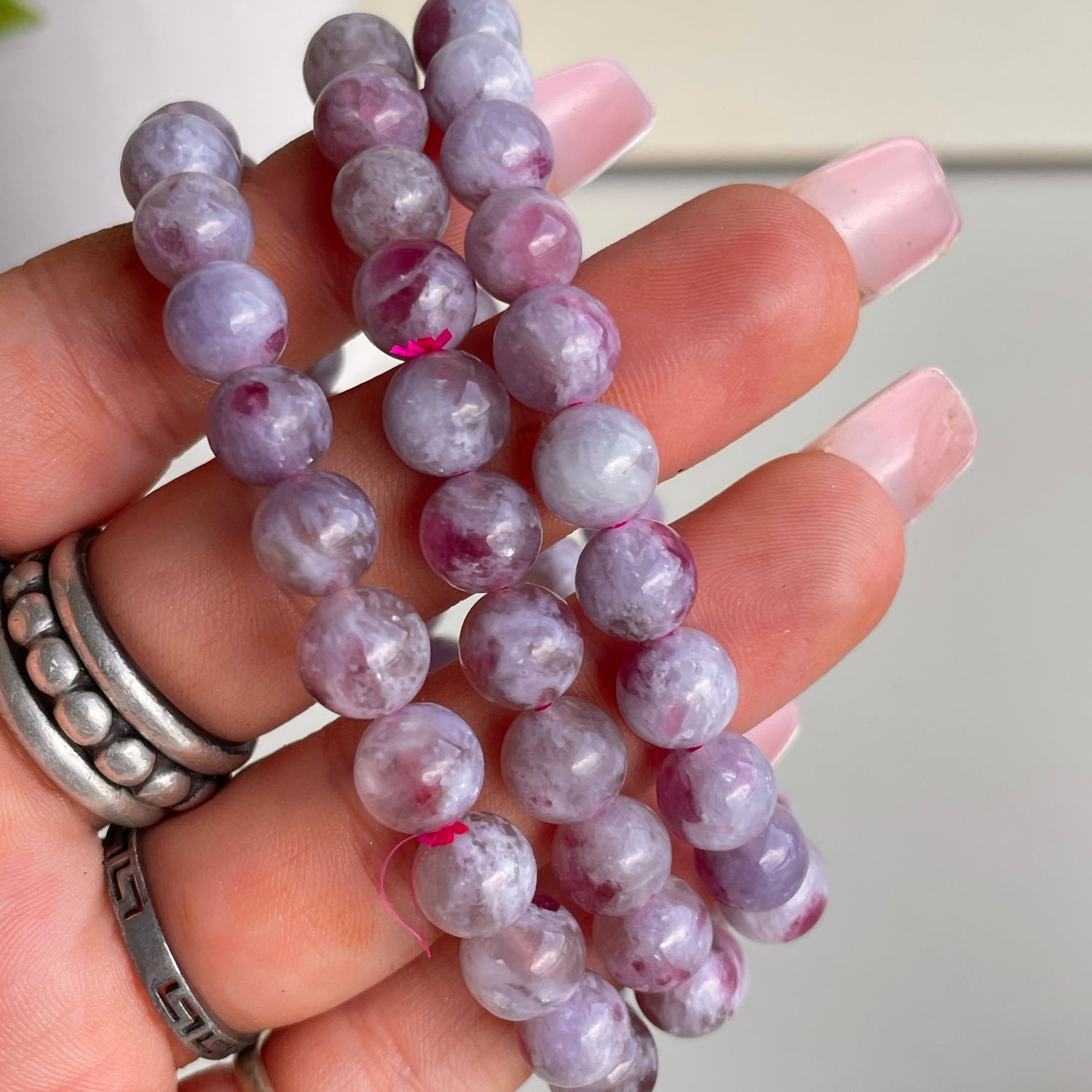 Pink Tourmaline In Quartz Beaded Bracelet Extra Quality