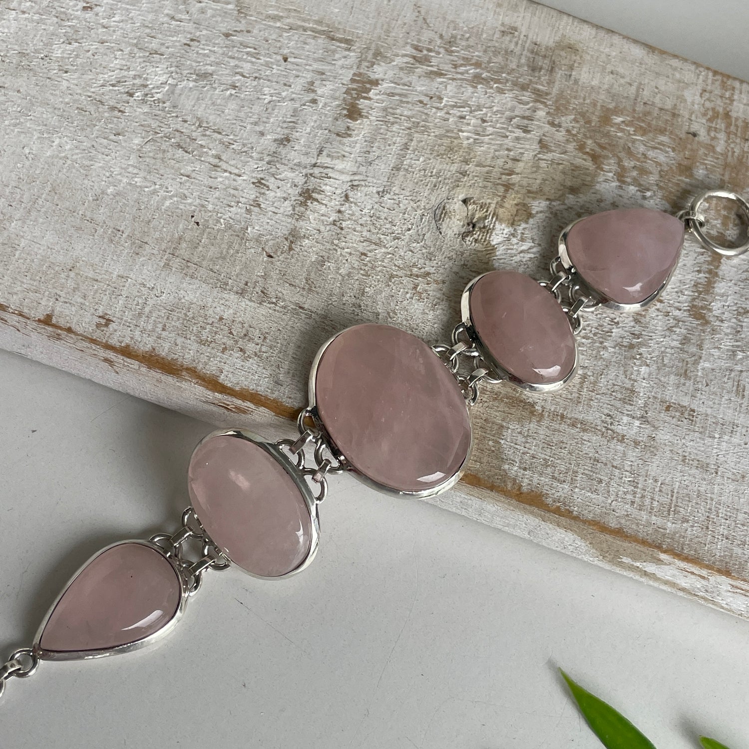 Rose Quartz Oval & Teardrop Bracelet