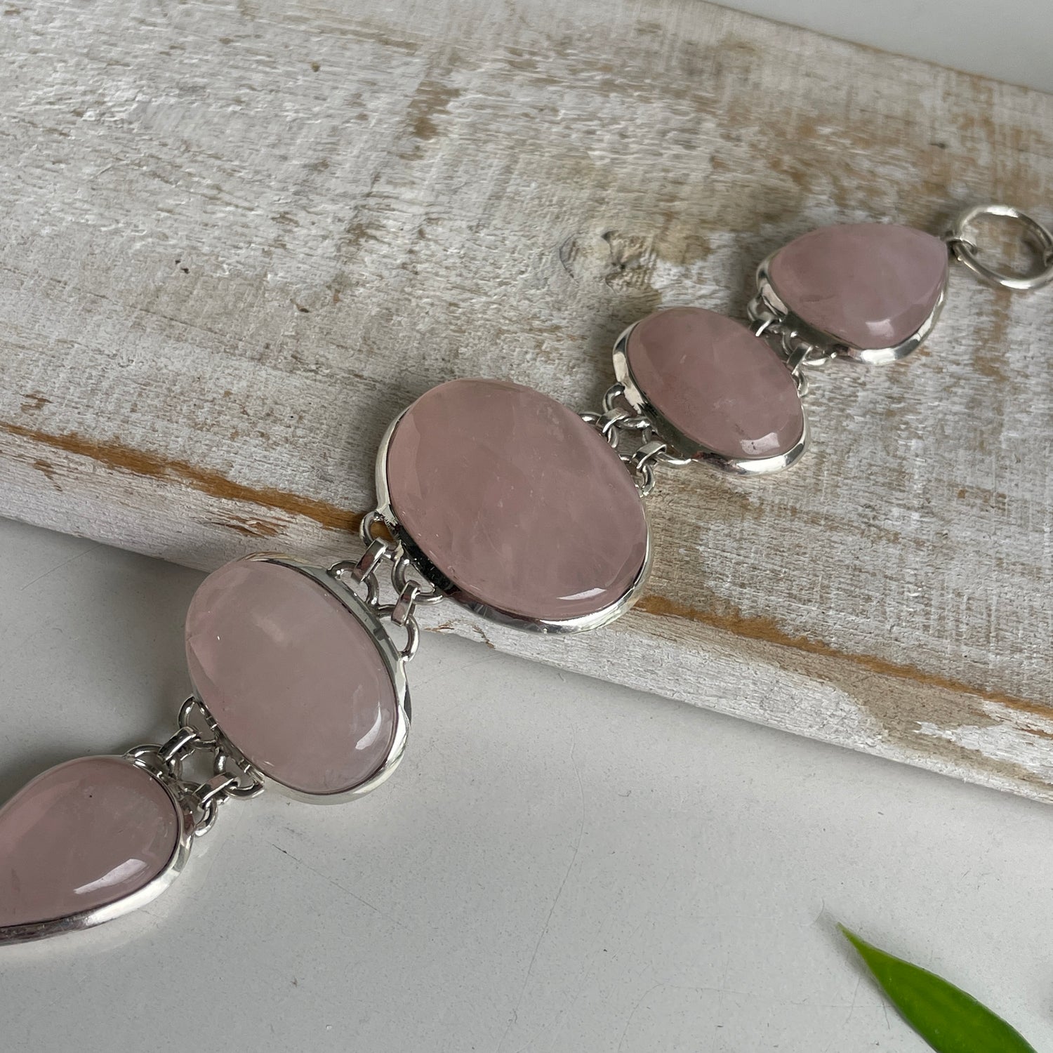 Rose Quartz Oval & Teardrop Bracelet