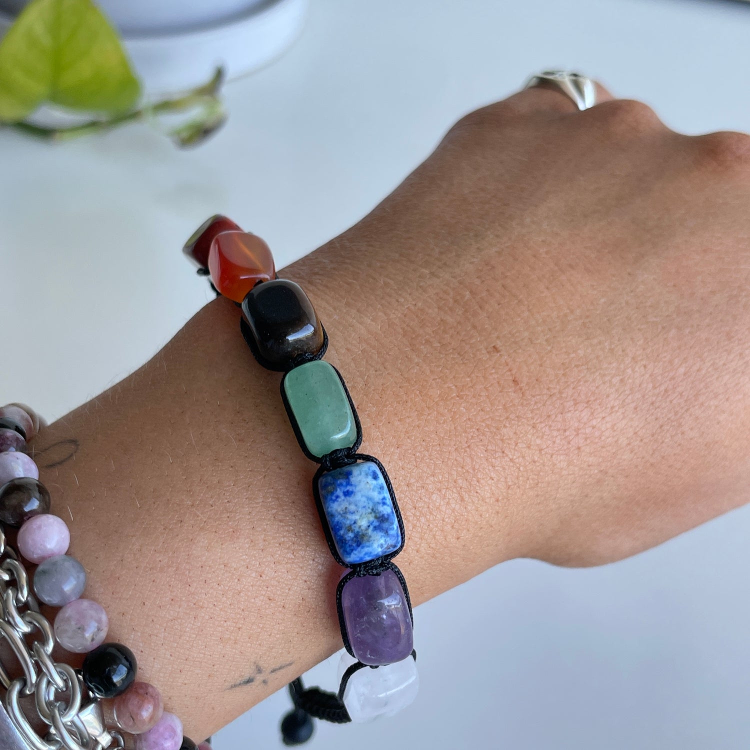 Chakra Large Bead Bracelet Tie Up