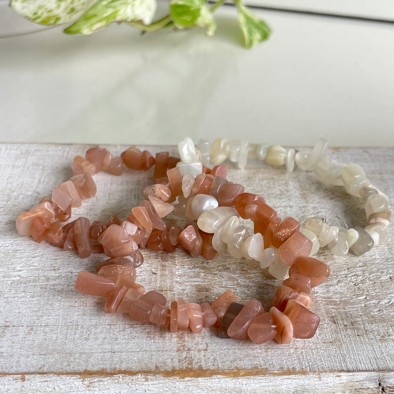 Peach/Cream Moonstone Chip Bracelet