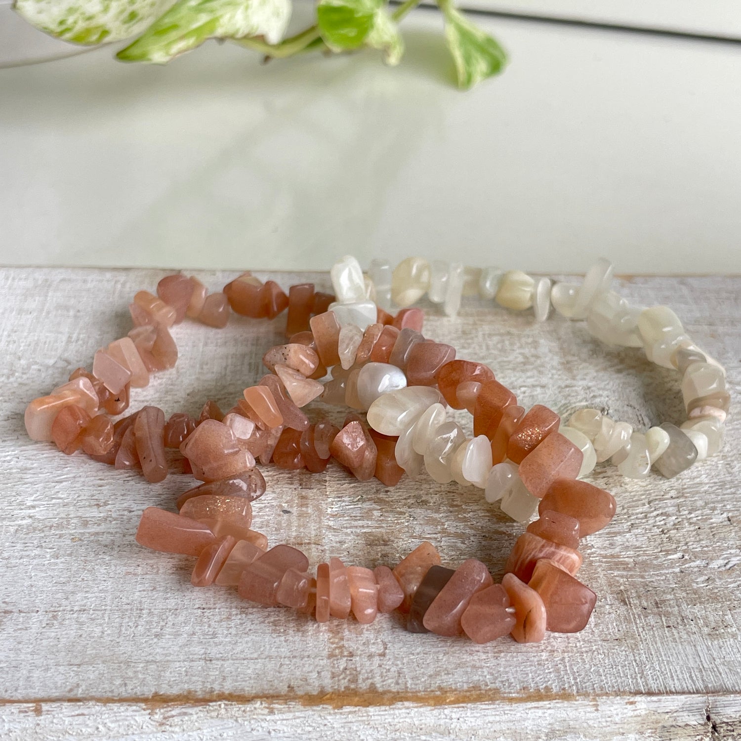 Peach/Cream Moonstone Chip Bracelet
