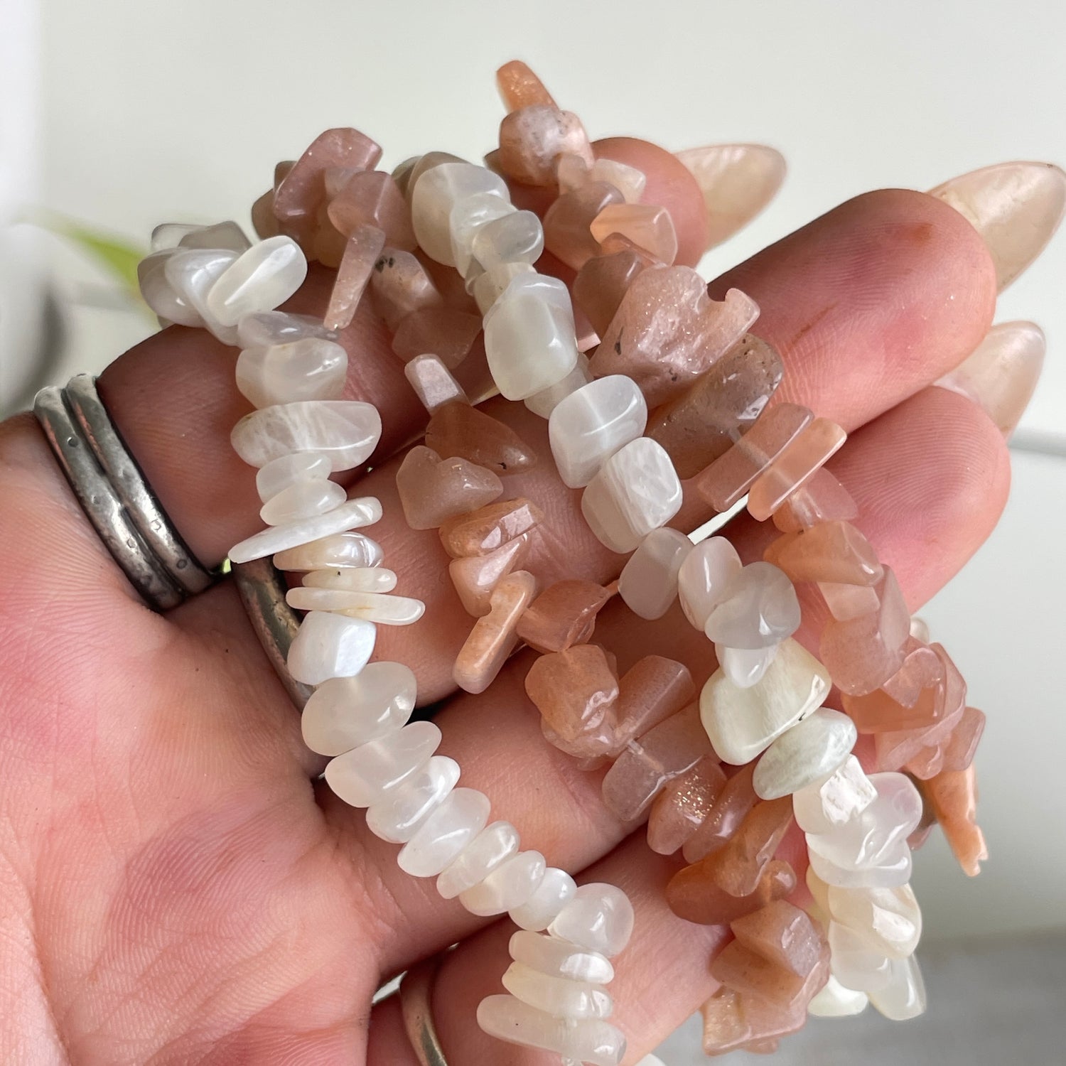 Peach/Cream Moonstone Chip Bracelet
