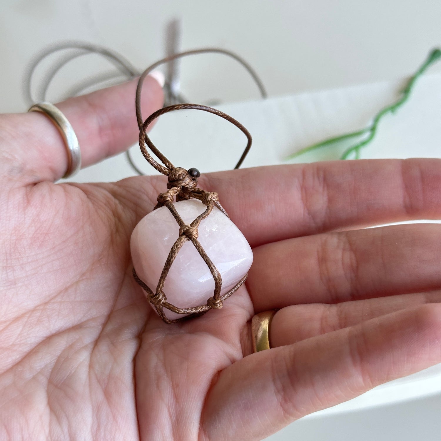 Rose Quartz Large Tumble Rope Necklace