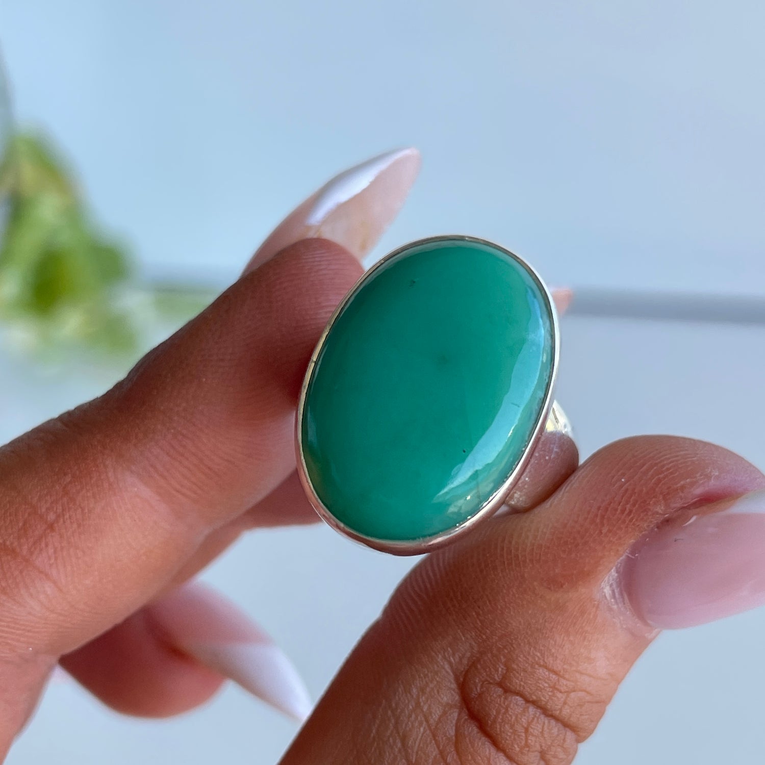 Chrysoprase Oval Ring Sz8