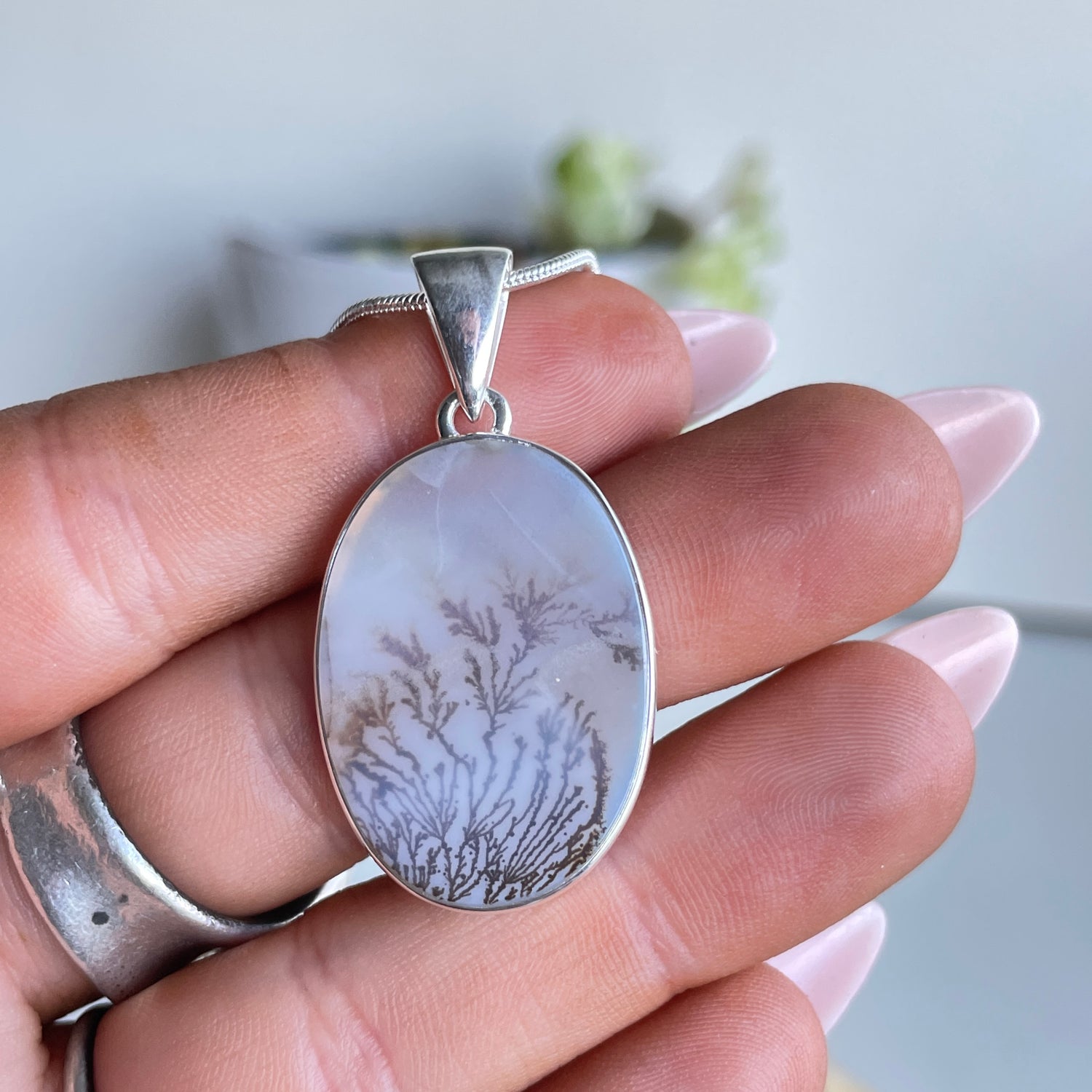 Dendritic Agate Oval Pendant