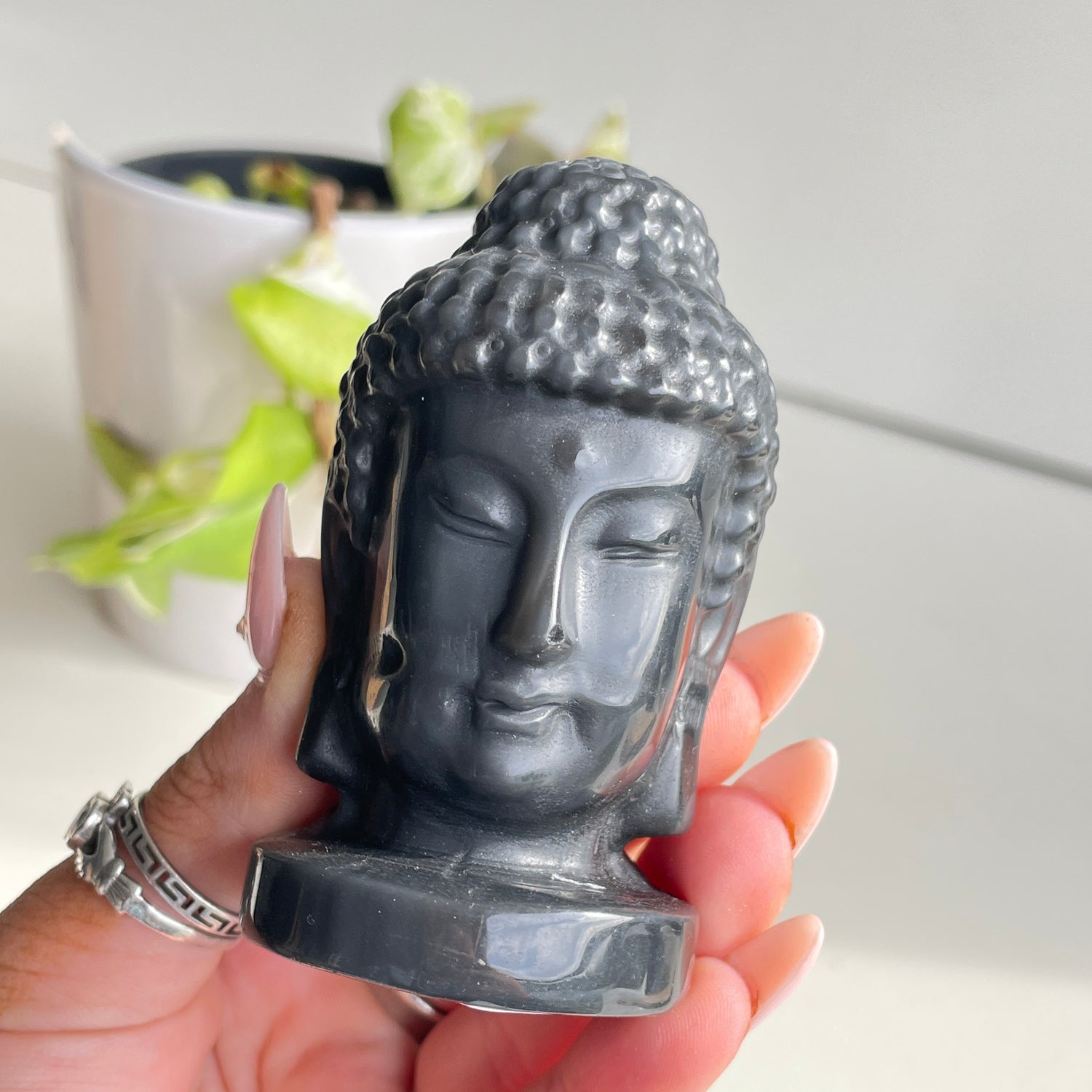 Black Obsidian Buddha Head