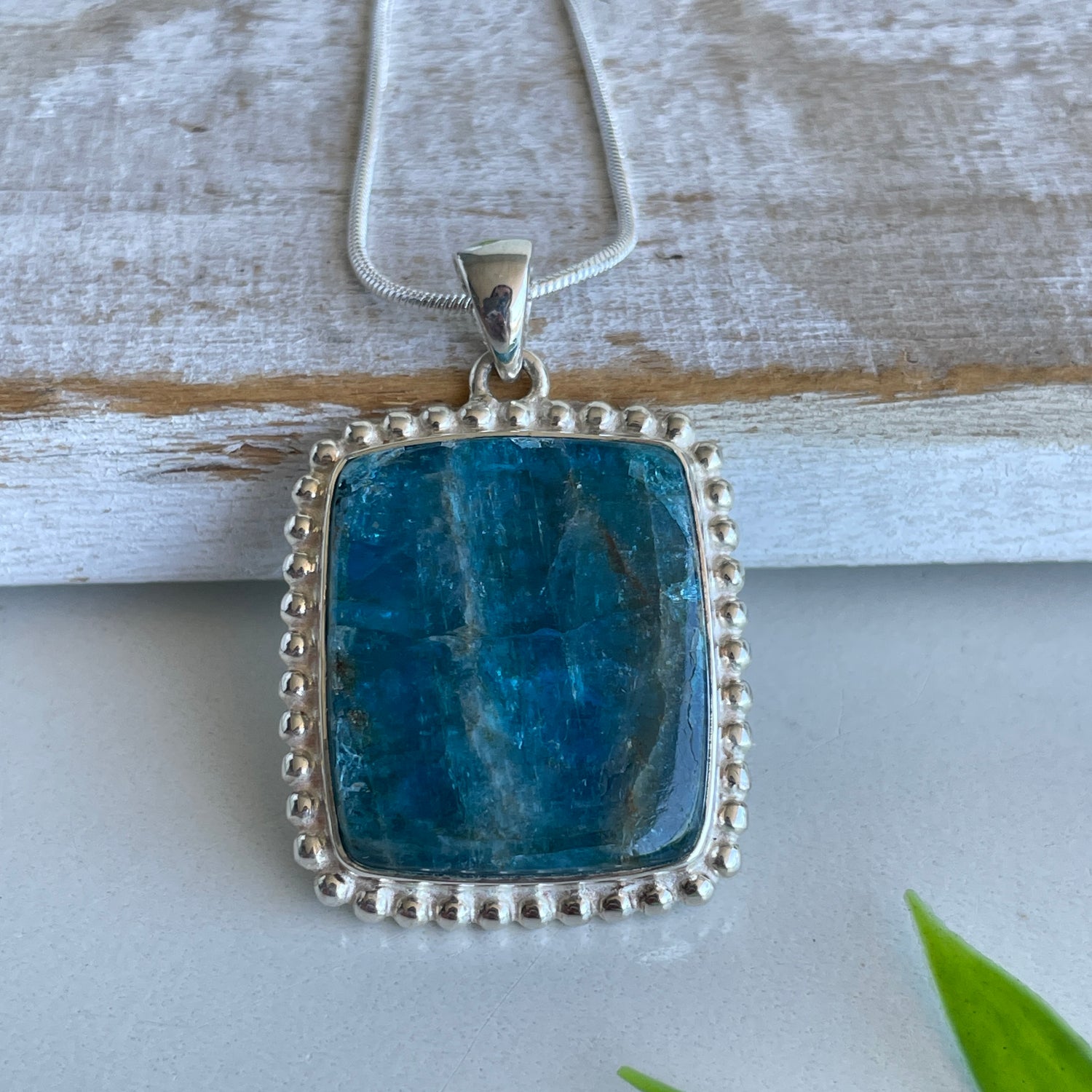Blue Apatite Rectangle Pendant