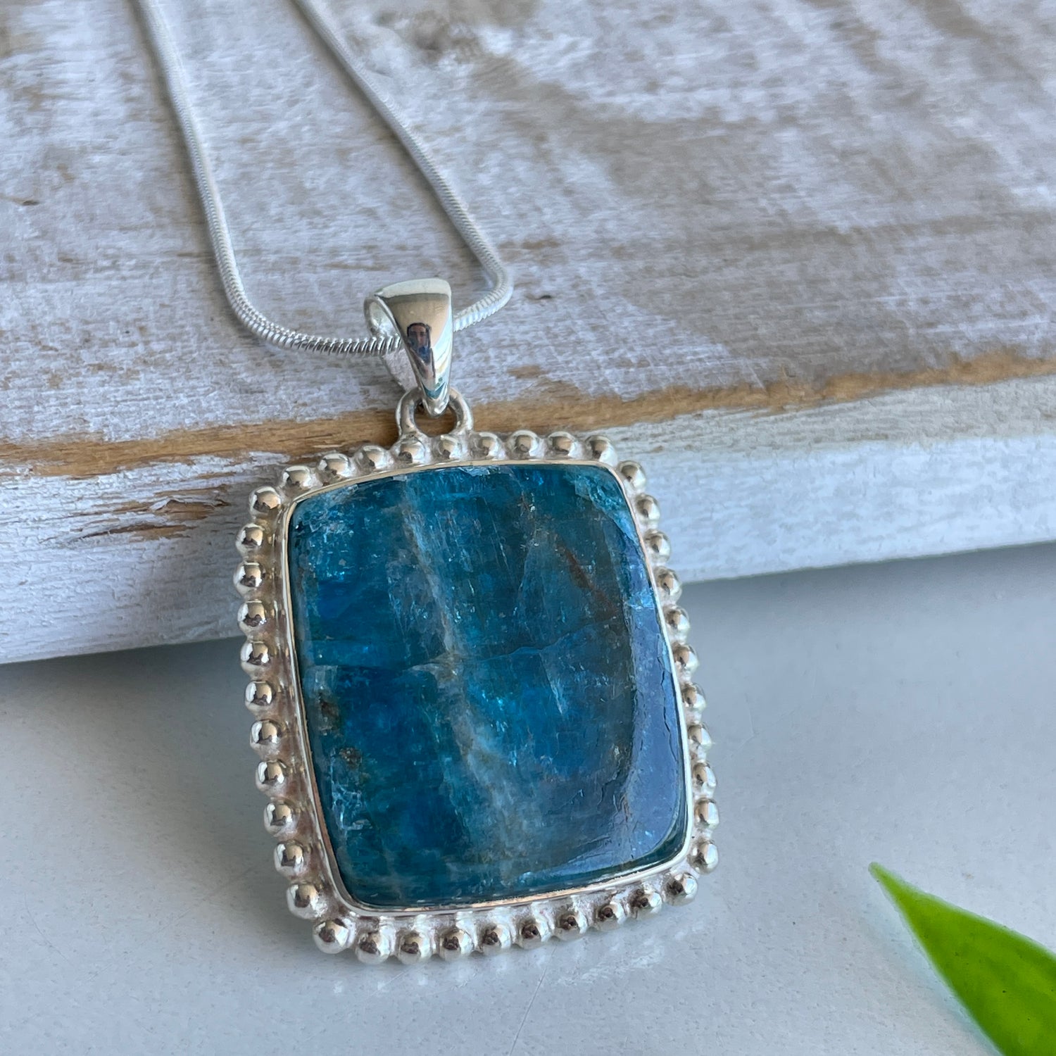 Blue Apatite Rectangle Pendant