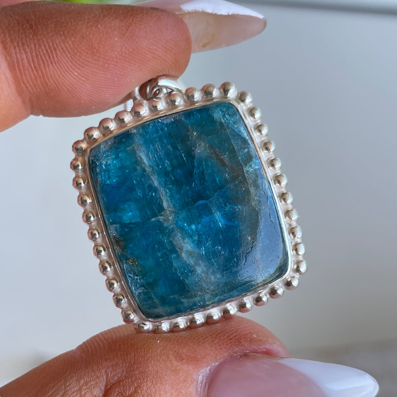 Blue Apatite Rectangle Pendant