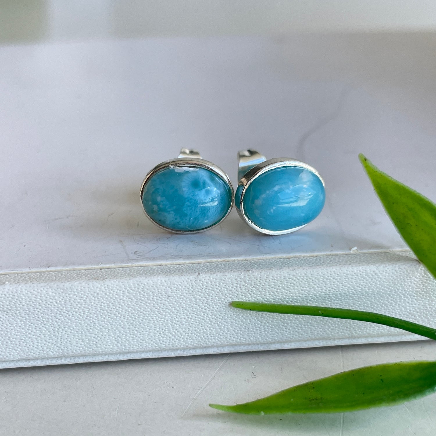 Larimar Oval Stud Earrings