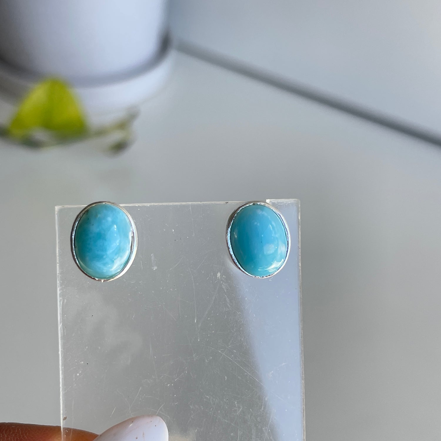 Larimar Oval Stud Earrings