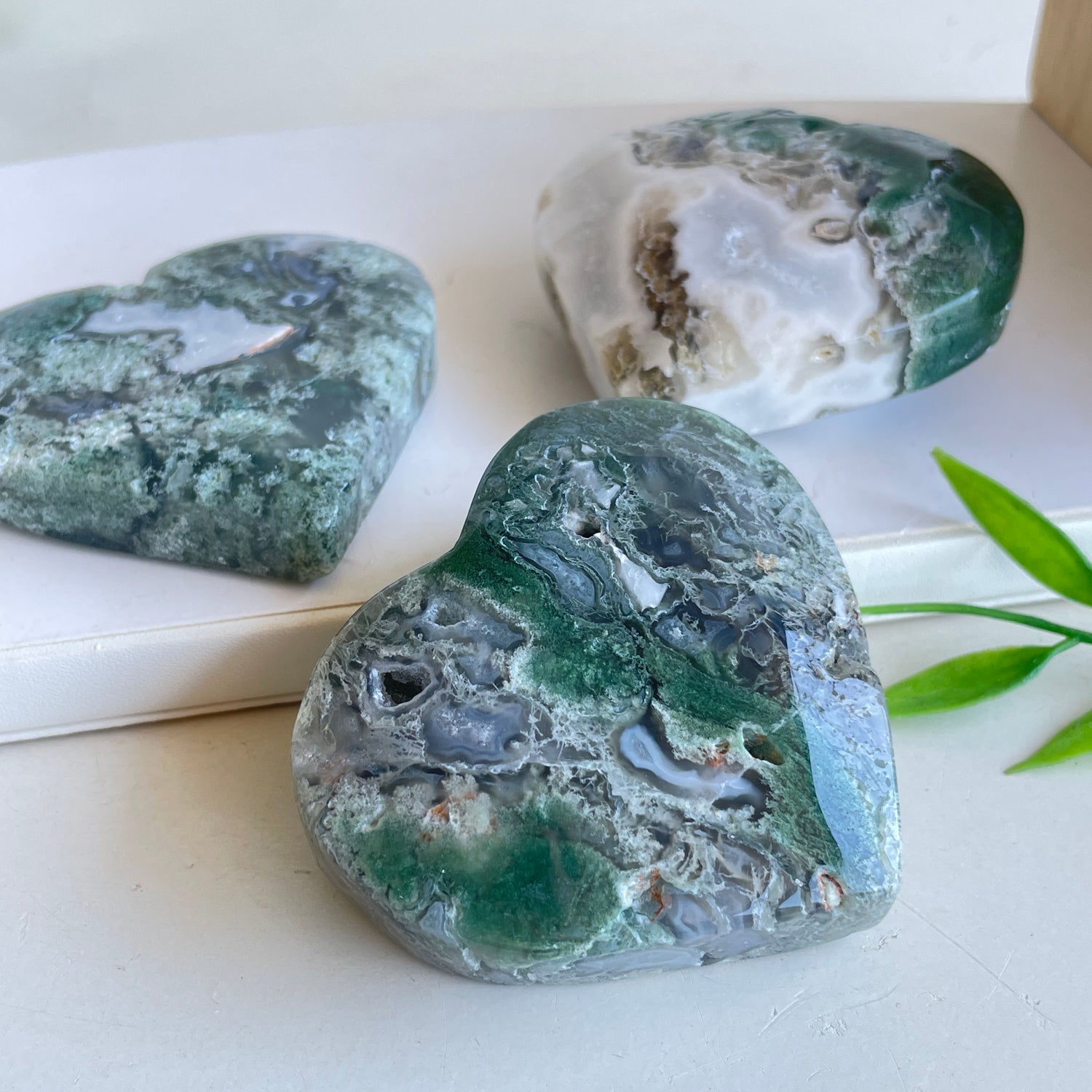 Moss Agate Heart Large Assorted