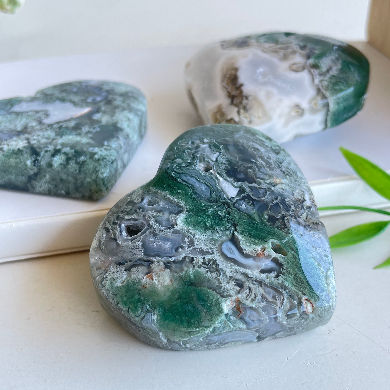 Moss Agate Heart Large Assorted