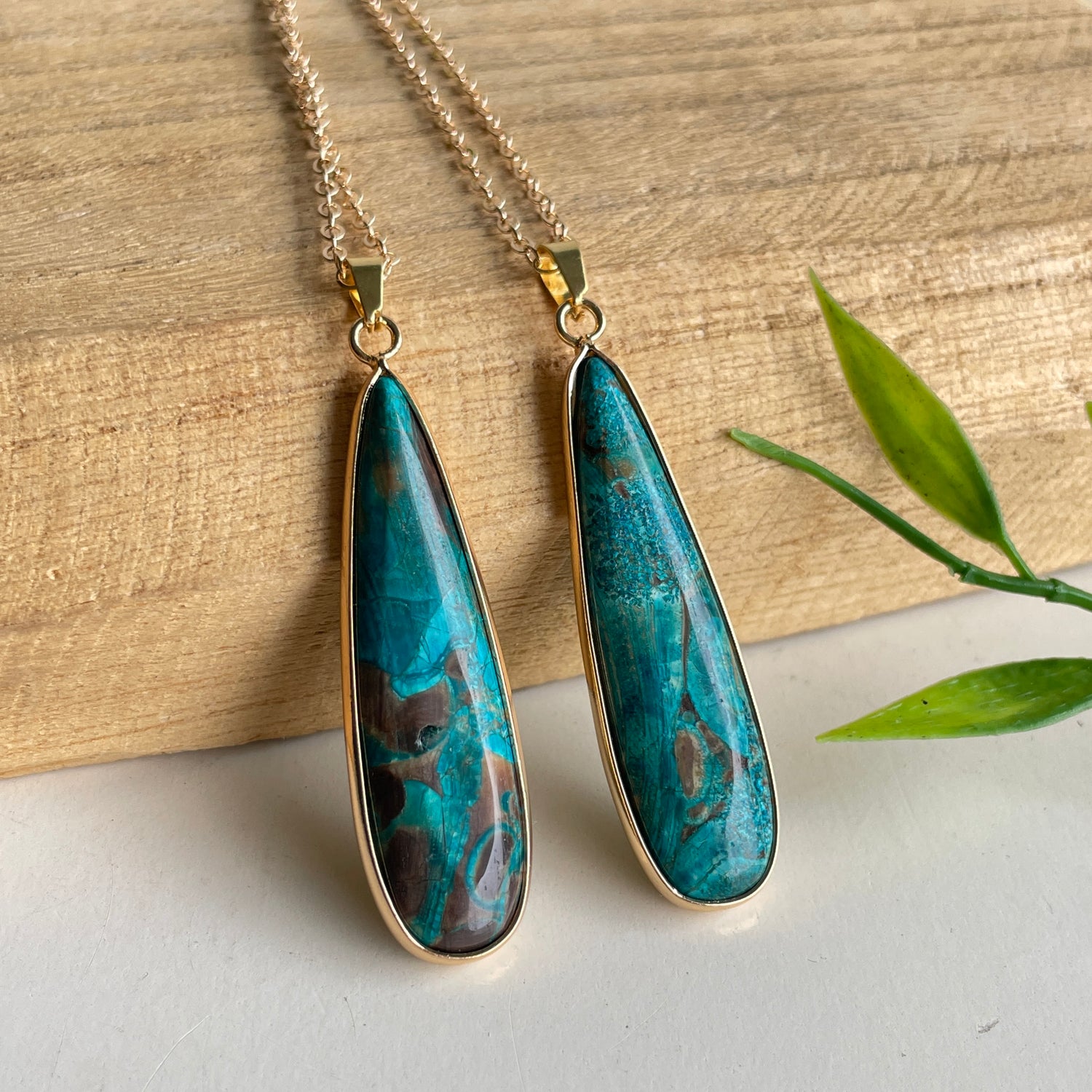Chrysocolla Gold Teardrop Necklace