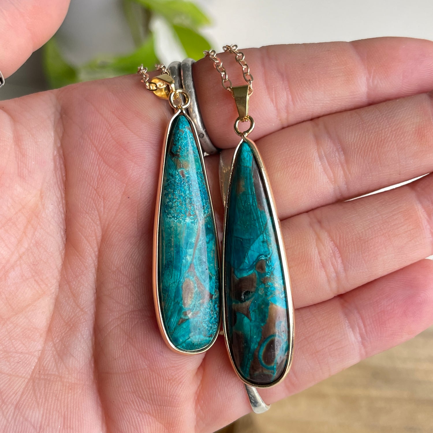 Chrysocolla Gold Teardrop Necklace
