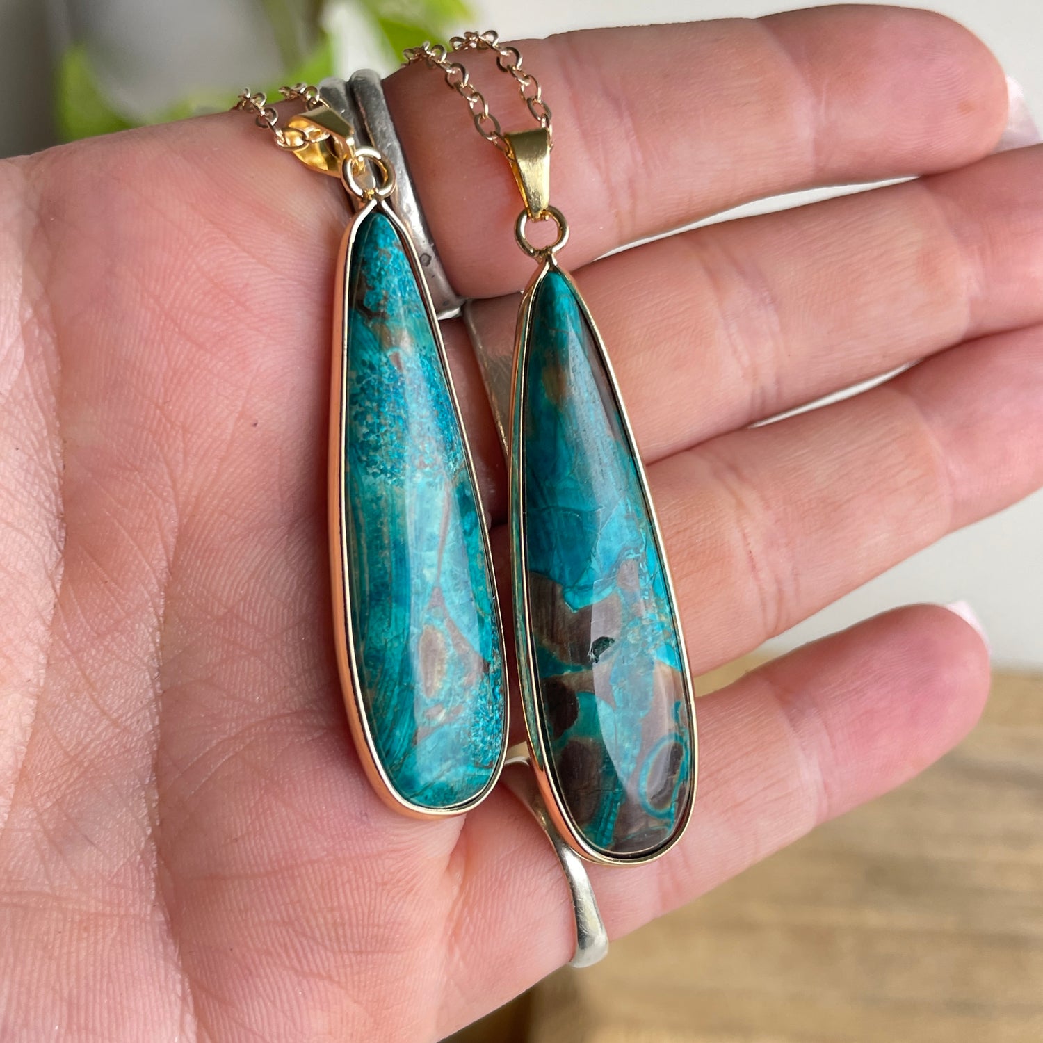 Chrysocolla Gold Teardrop Necklace