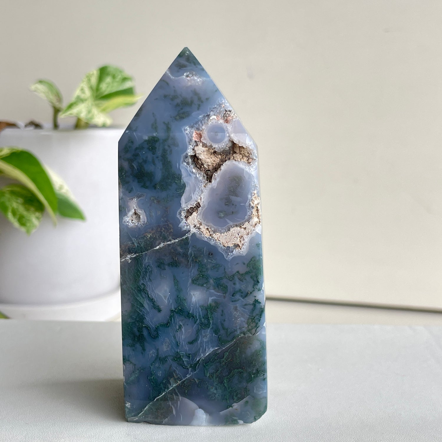 Moss Agate Obelisk 10.7cm
