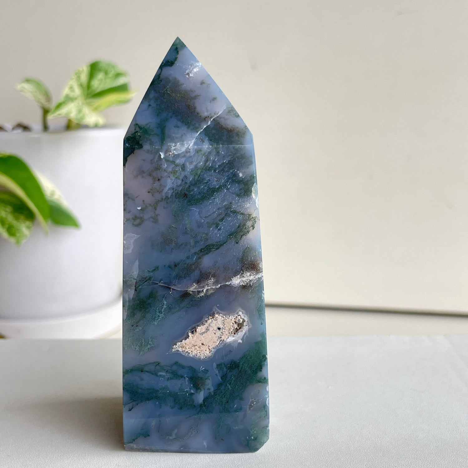 Moss Agate Obelisk 10.7cm