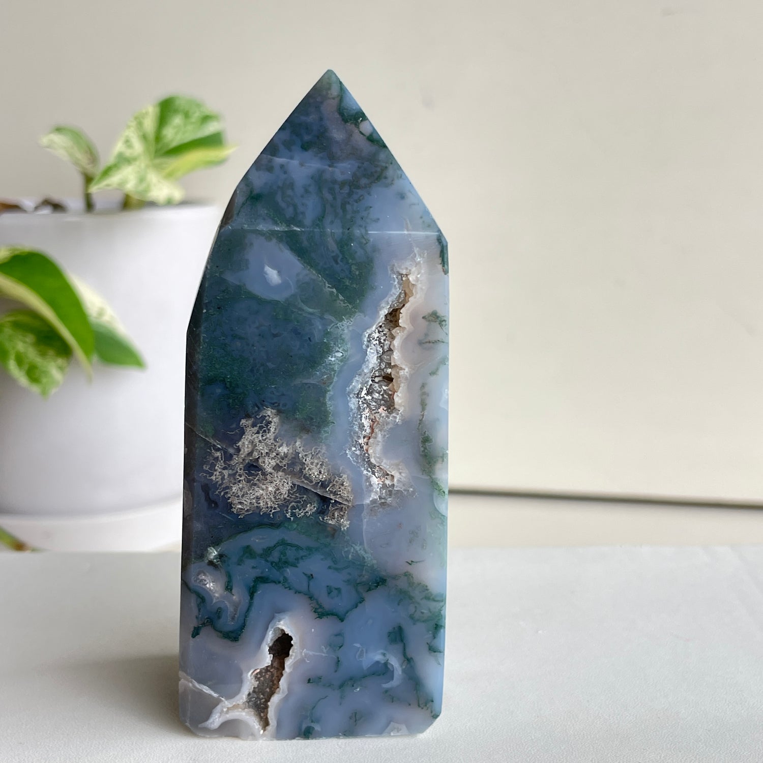 Moss Agate Obelisk 10.7cm