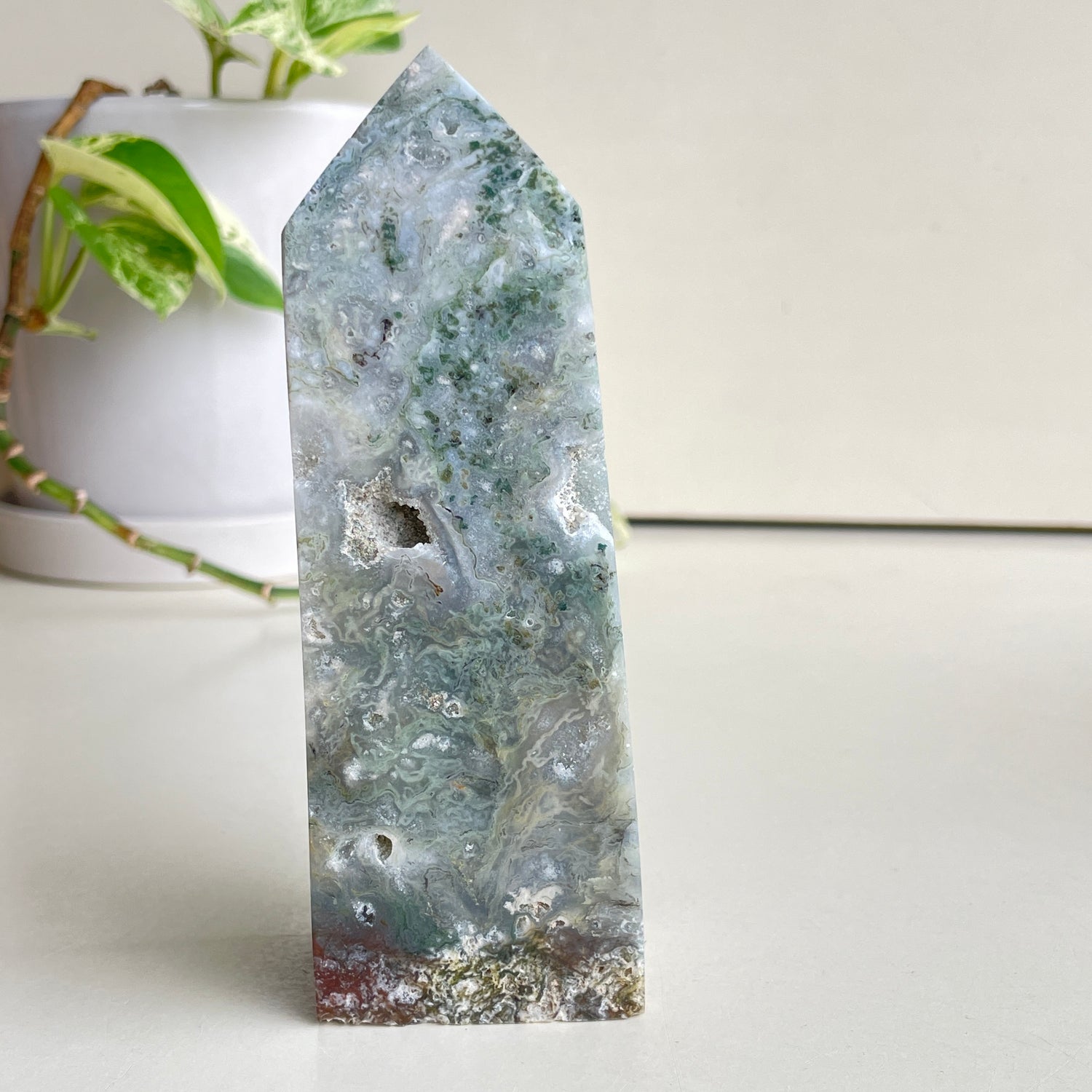 Moss Agate Obelisk 13.2cm