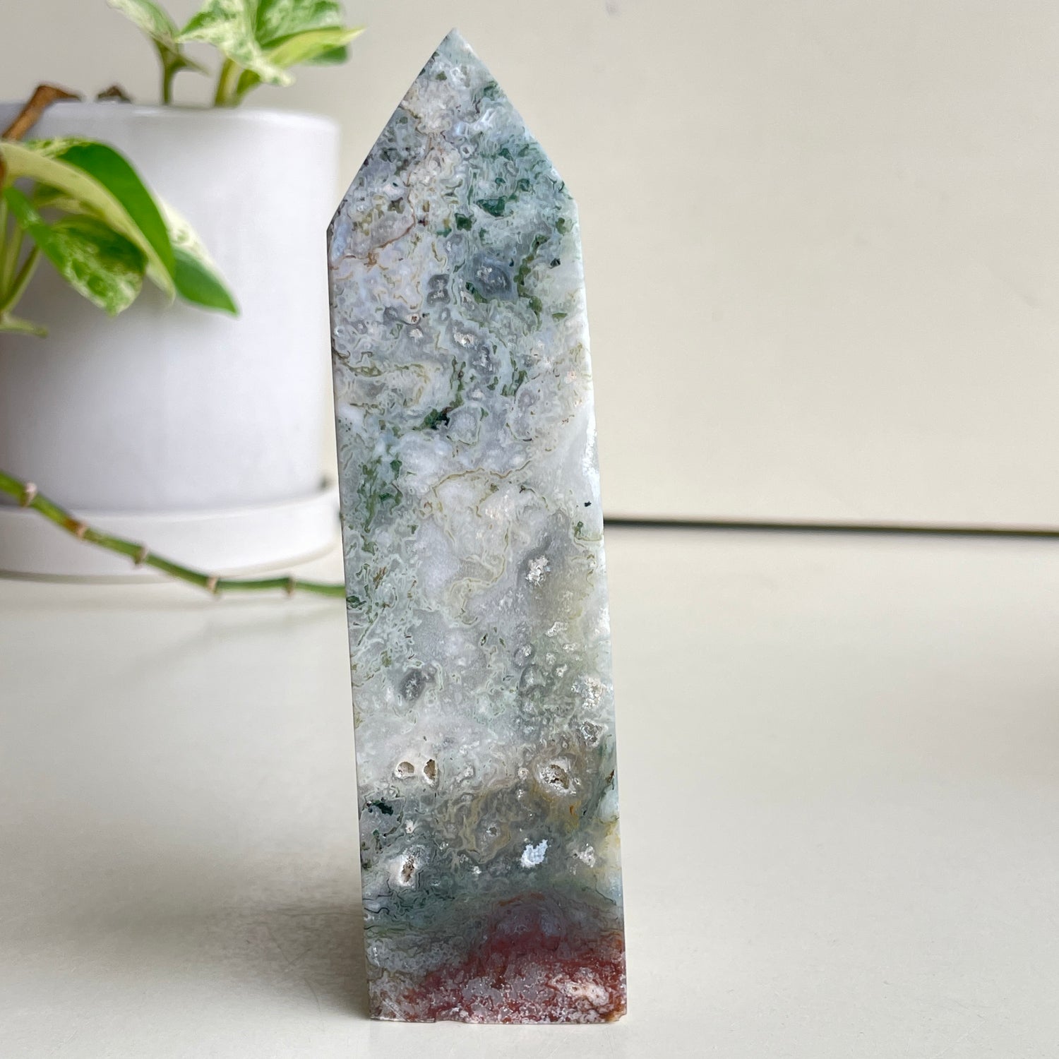Moss Agate Obelisk 13.2cm
