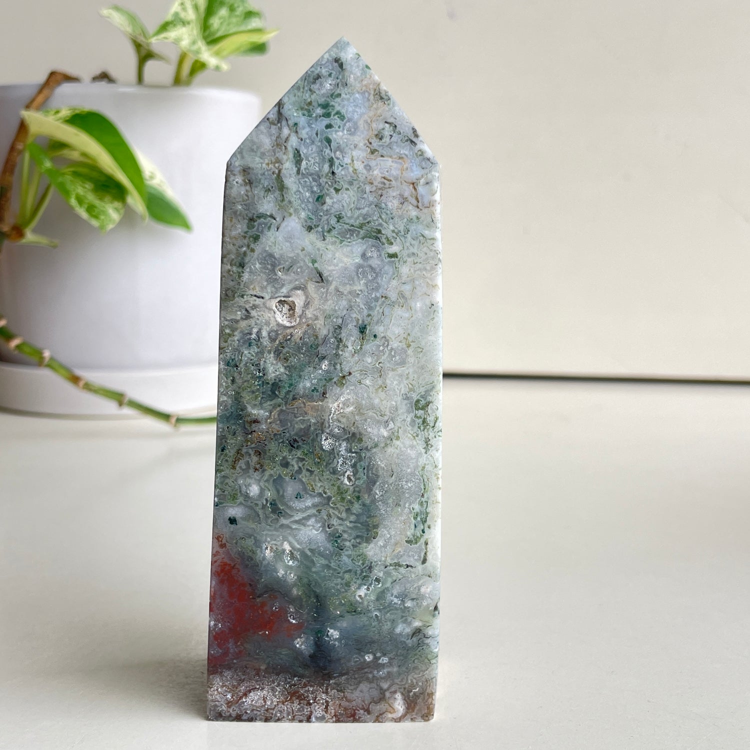 Moss Agate Obelisk 13.2cm