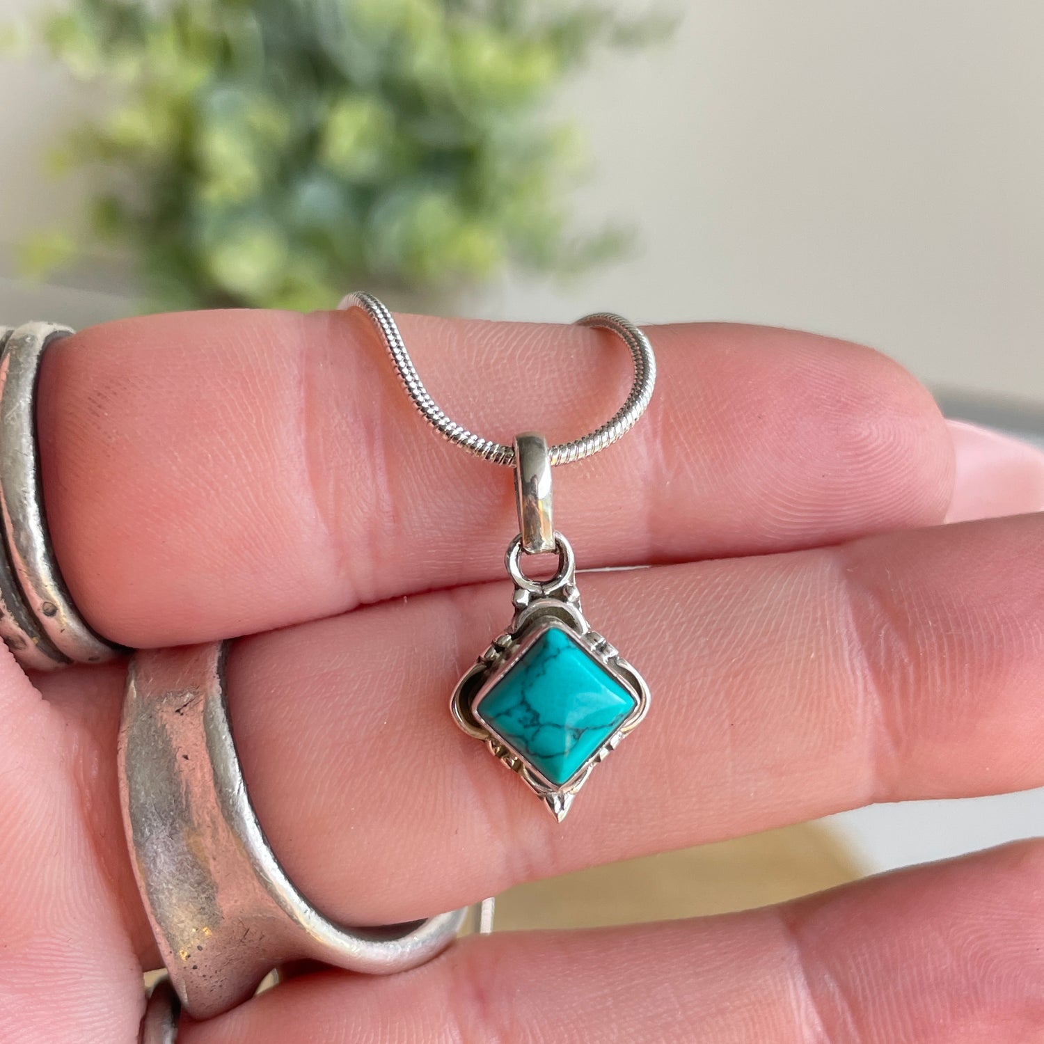 Turquoise Howlite Diamond Pendant