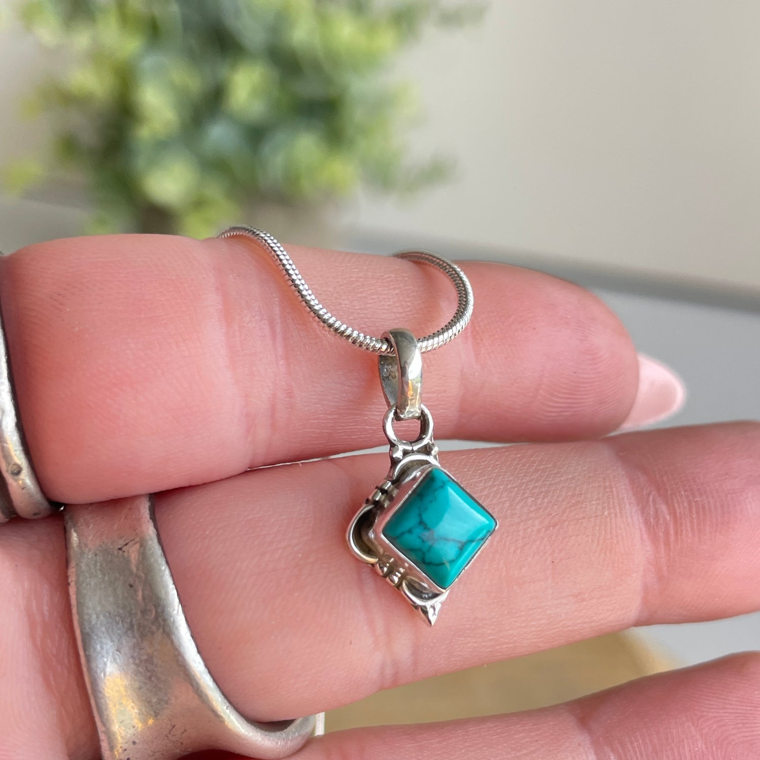 Turquoise Howlite Diamond Pendant