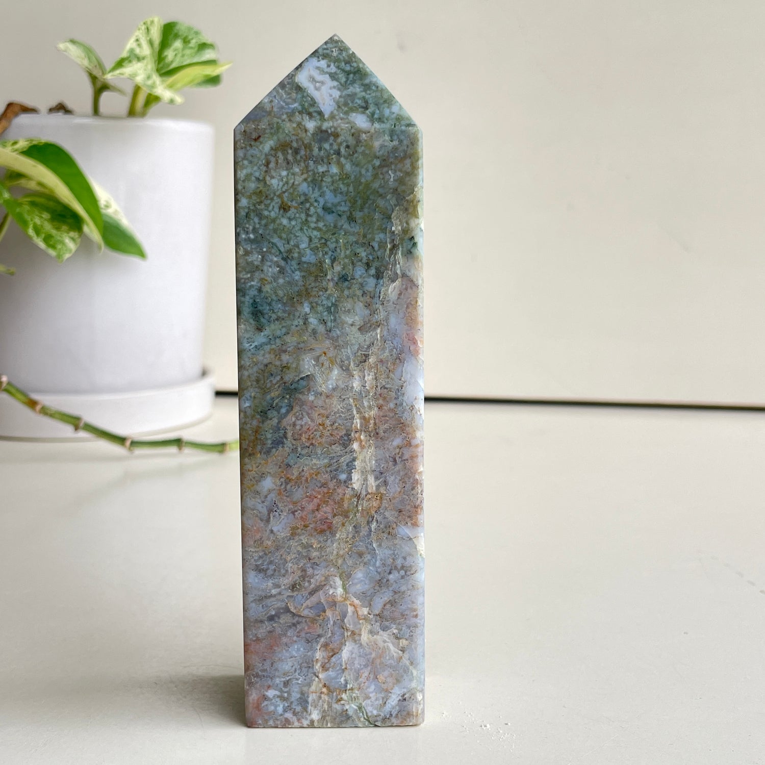 Moss Agate Obelisk 14.7cm