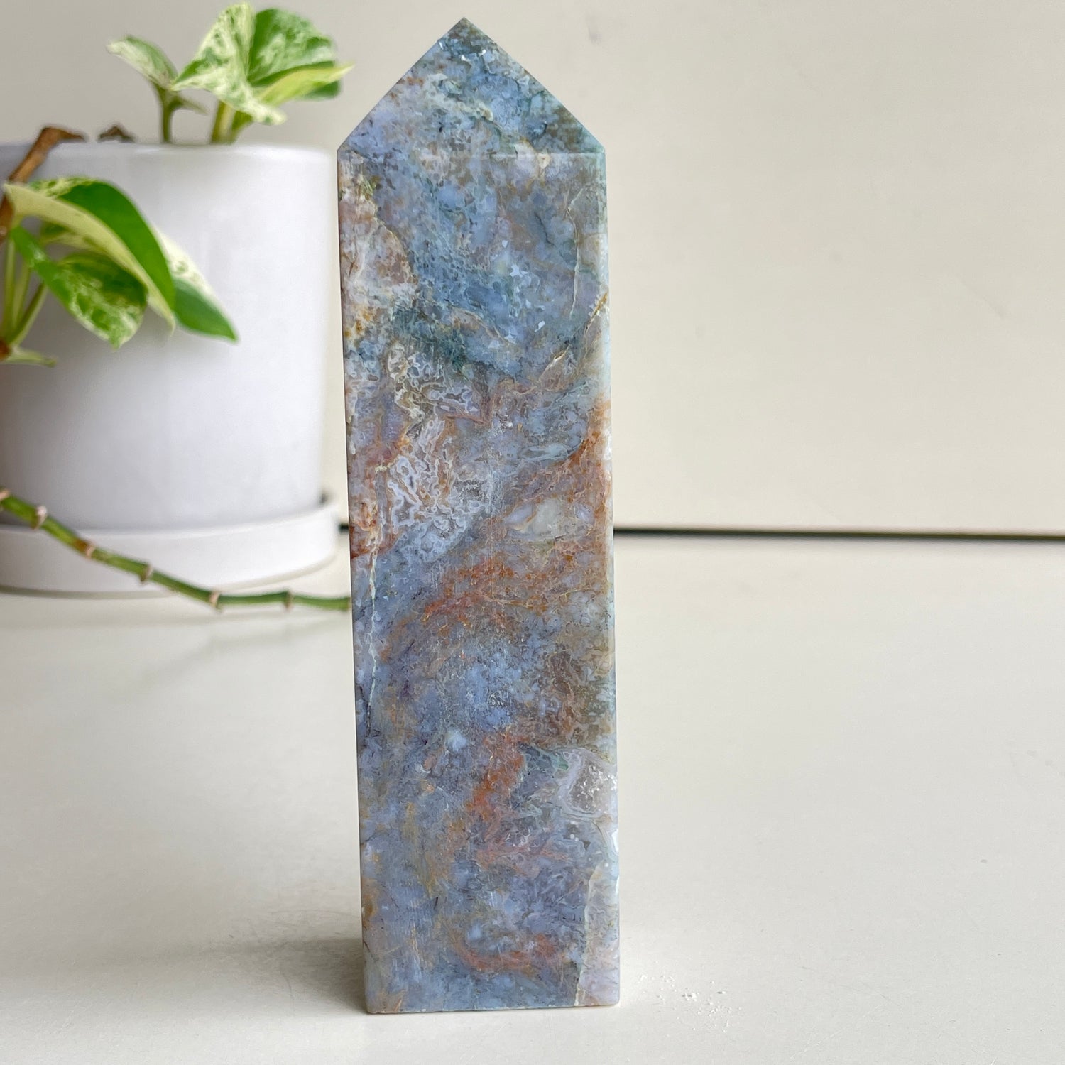 Moss Agate Obelisk 14.7cm