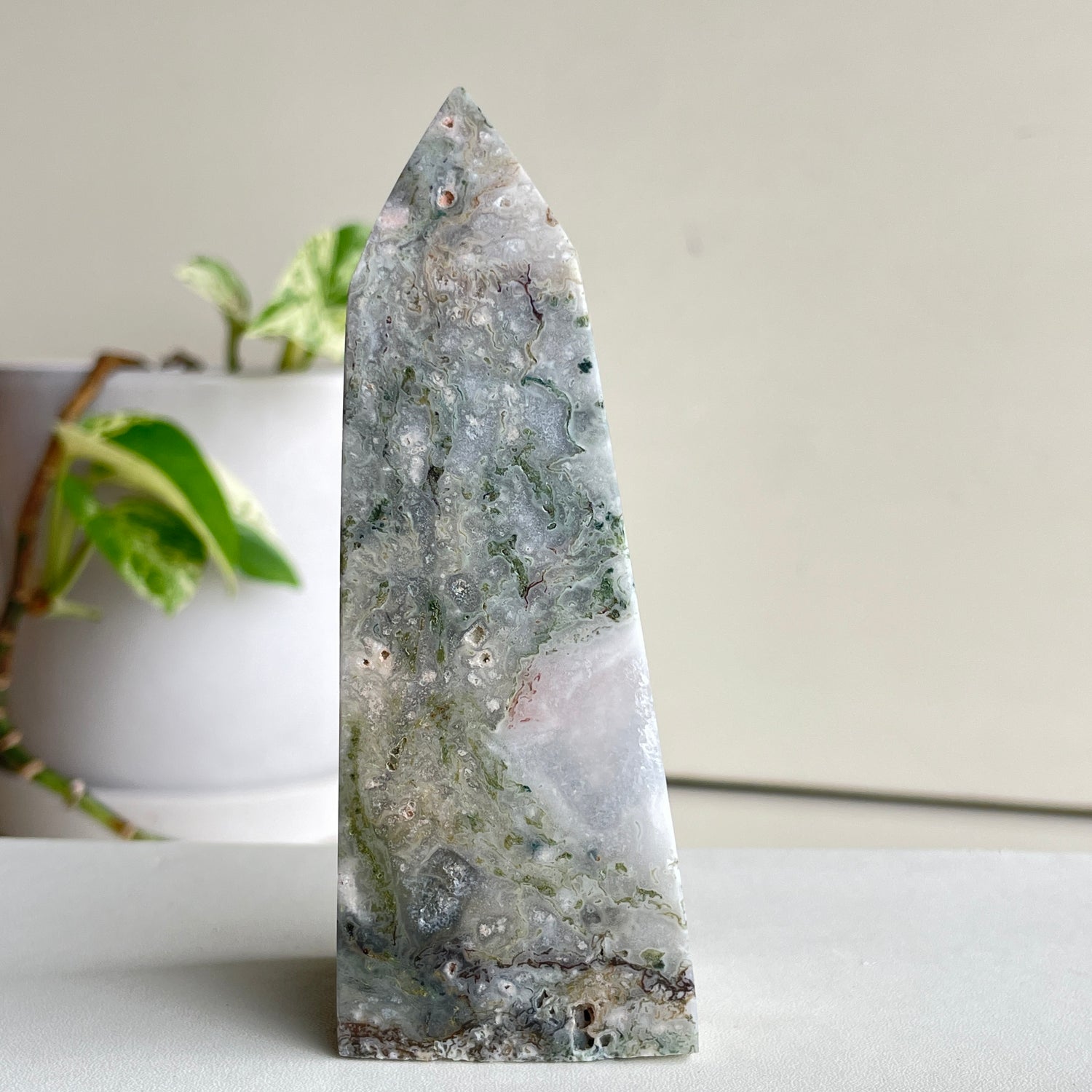 Moss Agate Obelisk 10.6cm