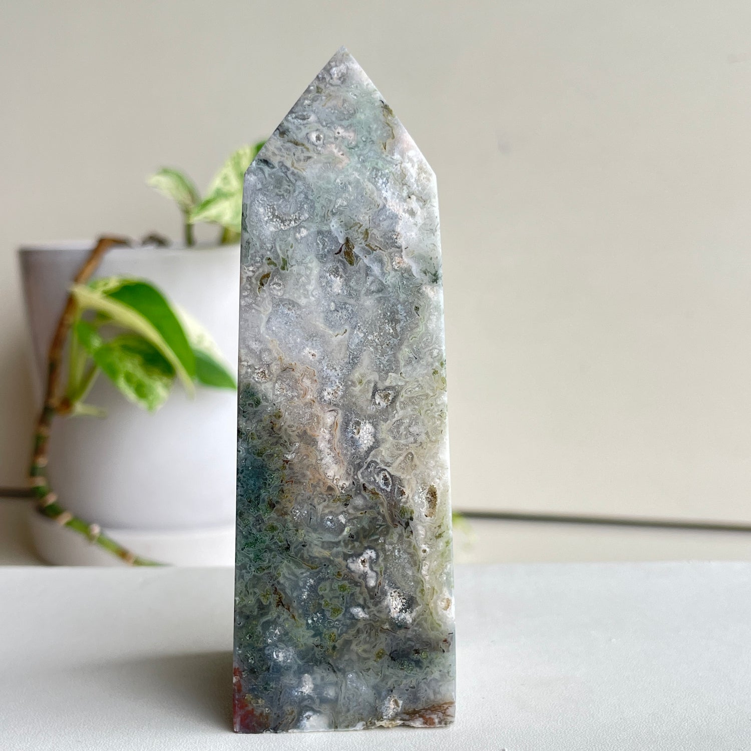 Moss Agate Obelisk 10.6cm