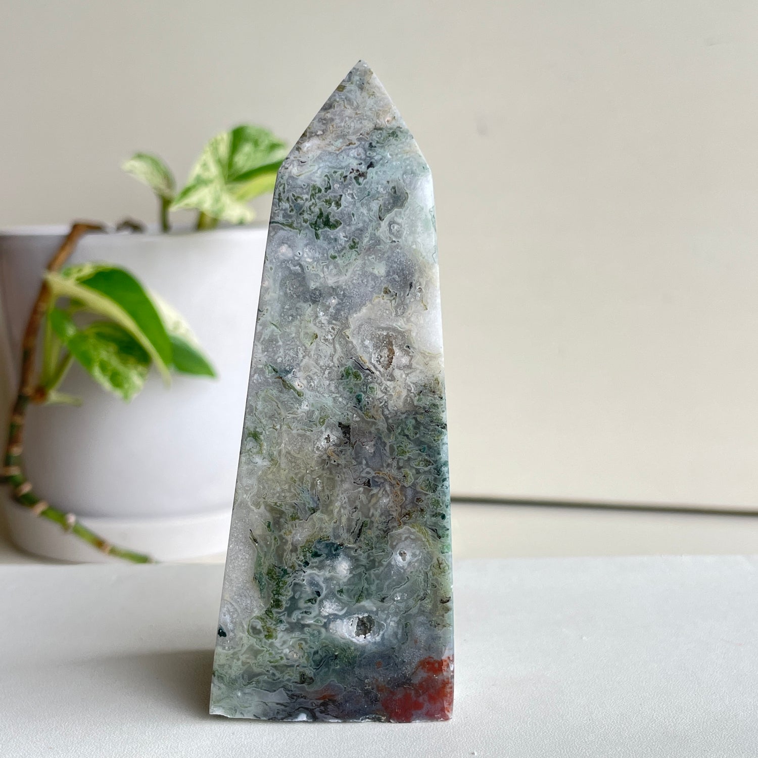 Moss Agate Obelisk 10.6cm
