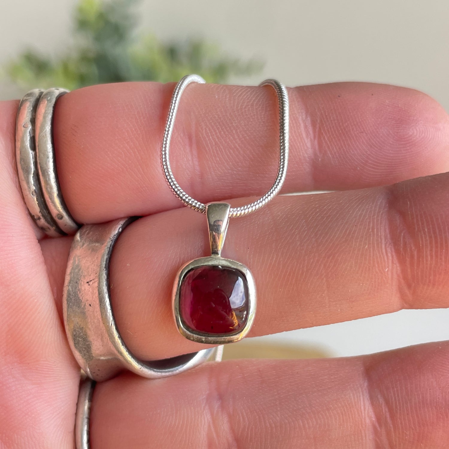 Garnet Square Pendant