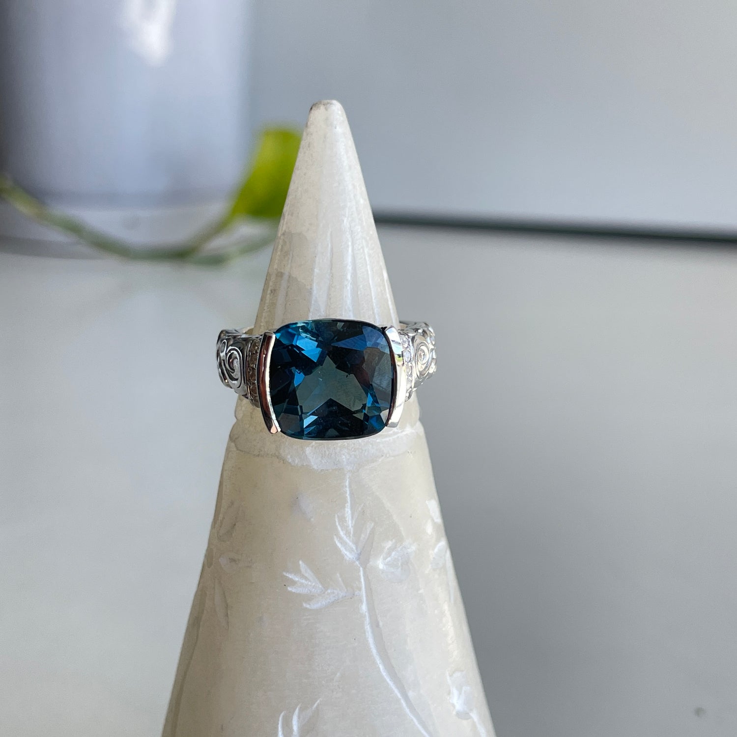 London Blue Topaz Square Ring Sz8