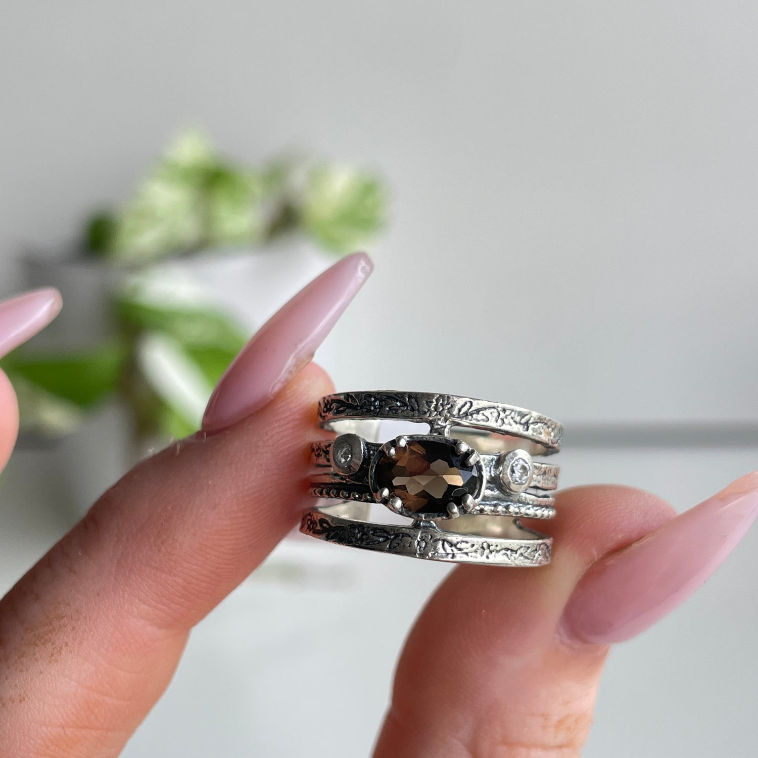 Smoky Quartz Oval Ring Sz6.5